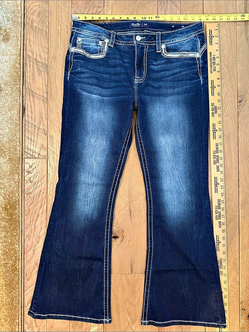 Miss Me Mid-Rise Flare Jeans in Blue Waist 34